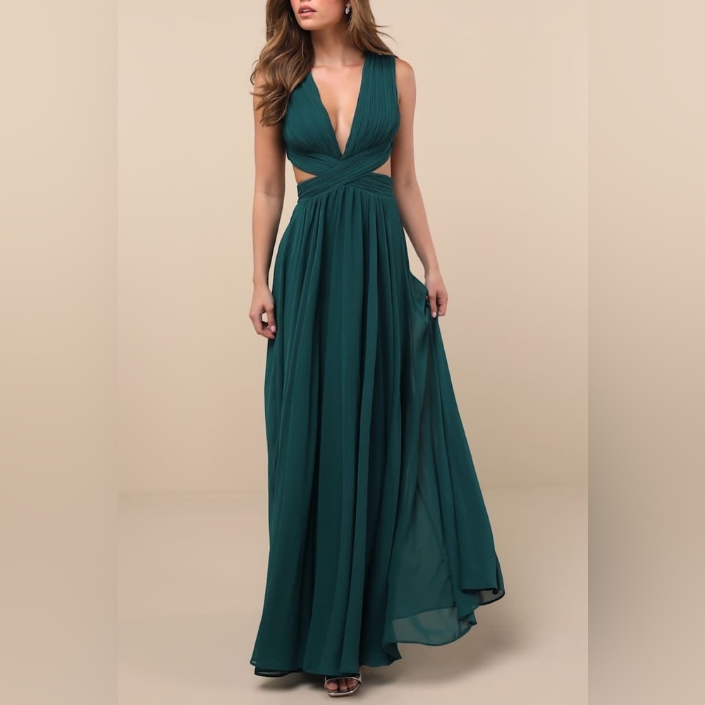 NWT Lulus Vivid Imagination Emerald Green Cutout Maxi Dress